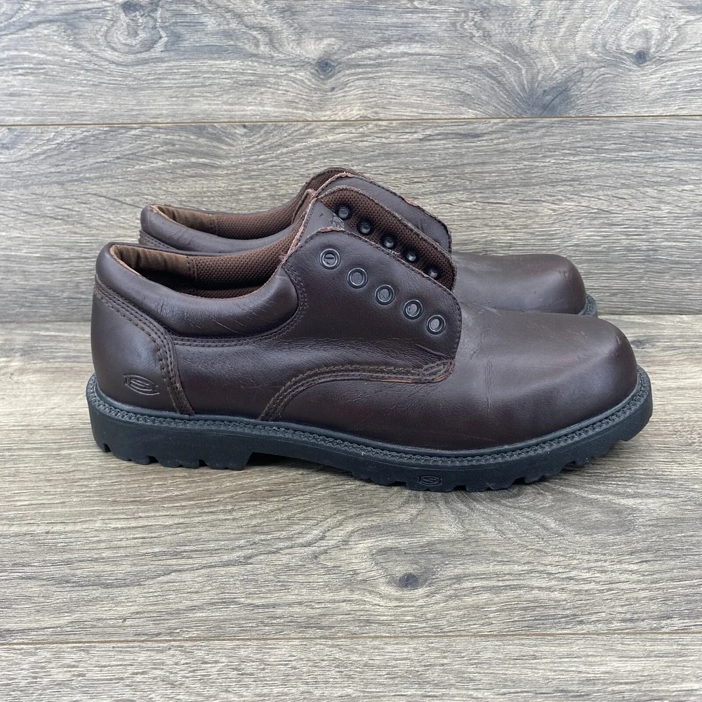 Skechers Relaxed Fit Work Shoes Mens 11 Brown Leather Slip Resistant 4096